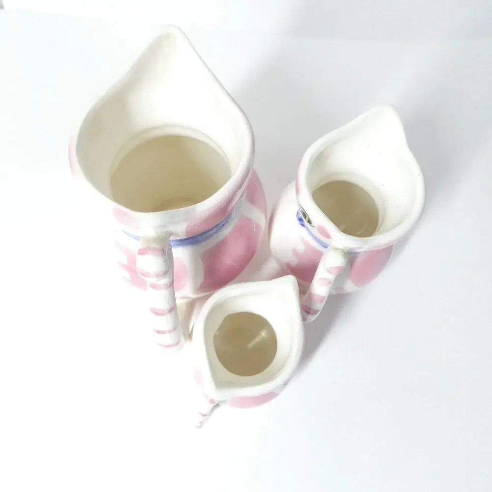 Lipper & Mann Pink White Cat Pitcher Creamers Set of 3 Vintage MCM
